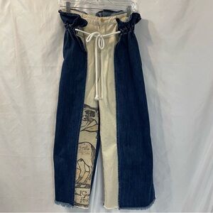 Unique MFA BostonTwo-Tone Denim Beige Pants. Cargo.baggy sack waist. Pre-owned.